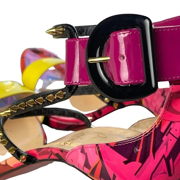 Christian Louboutin Spikes Choca Lux 120 Pat Metrograf Heels Sandals 39.5/9.5 - Picture 9 of 13